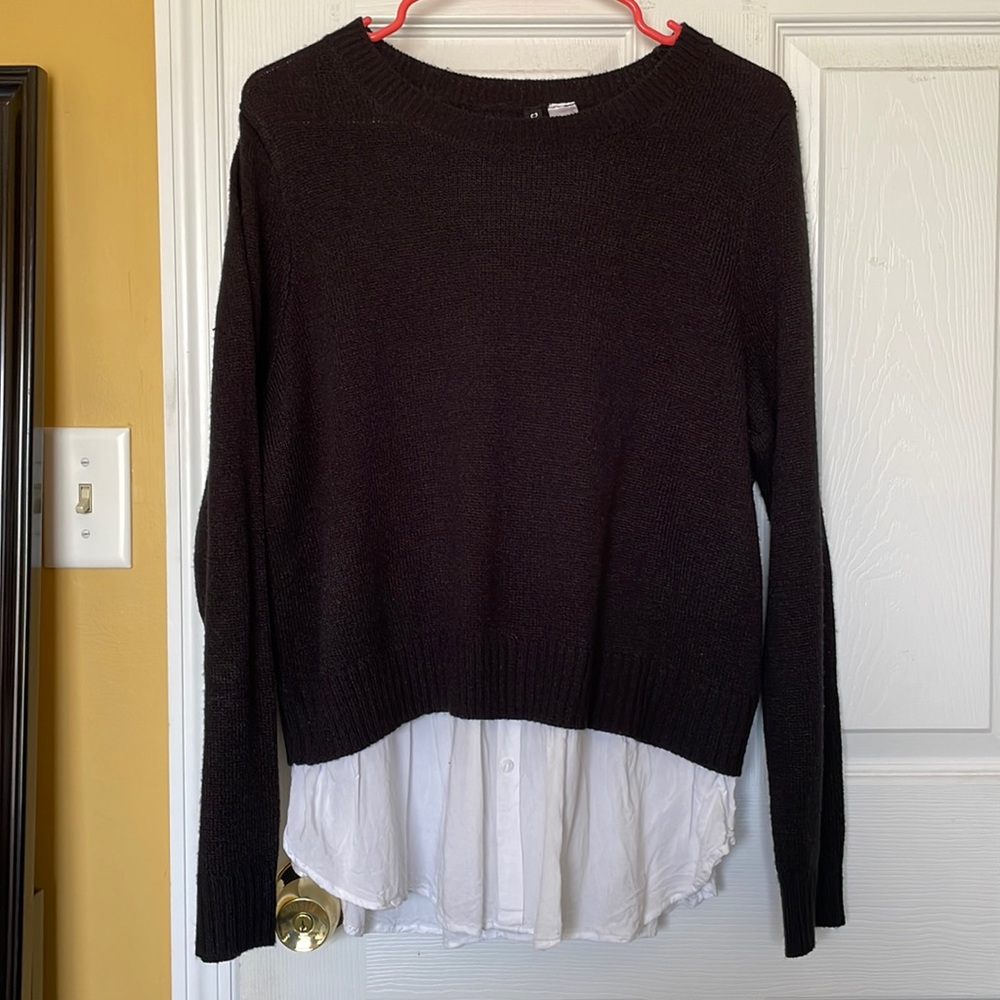 H&M Divided Black Sweater with faux white button up shirt bottom